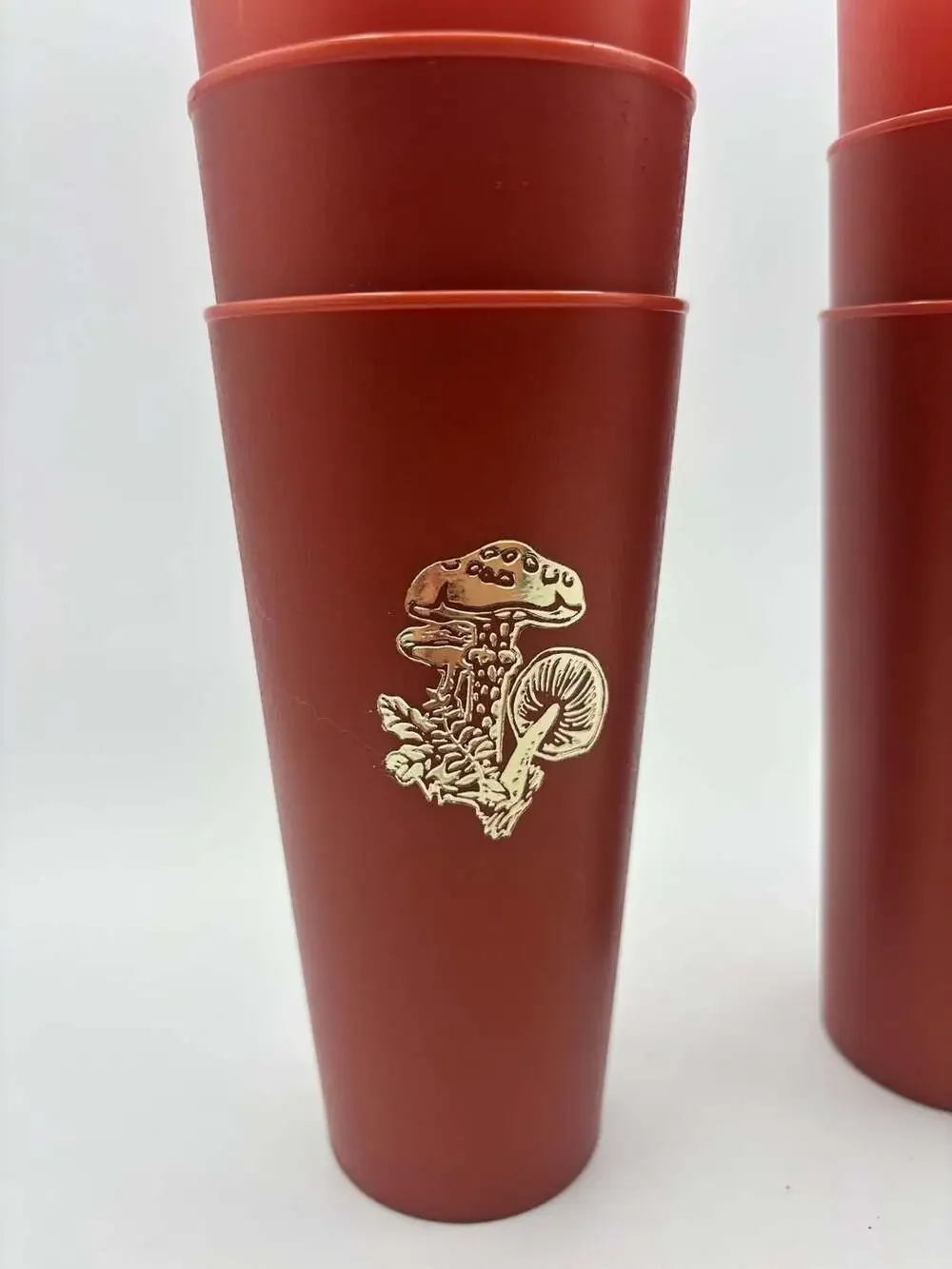 Vintage 1982 Nasco Inc. Mushroom Plastic cups Copper Brown Gold Etched Set of 6